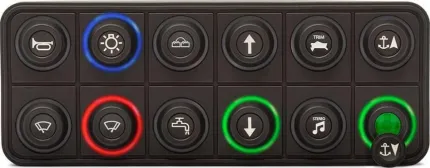 Clavier de commande Powerkey Pro à 12 touches RGB de Ø15mm, avec protocole J1939 et connecteur Deutsch à 4 broches, sans ses pastilles gravées