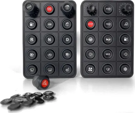 Clavier de commande Powerkey Pro à 15 touches RGB de Ø15mm dont 2 encodeurs, avec protocole CANopen et connecteur Deutsch à 4 broches et Molex 6 broches pour 4 entrées analogiques 0-5V, sans ses pastilles gravées
