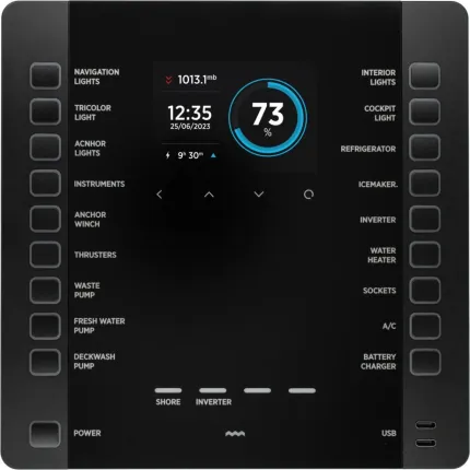Tableau électrique NEREIDE 2LE, composé d'un PICO et 19 boutons, avec interface pour sondes de niveau et température, avec extension tableau 230Vac et pompe de cale