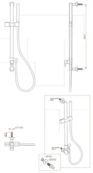 Barre de douche chromée avec mitigeur